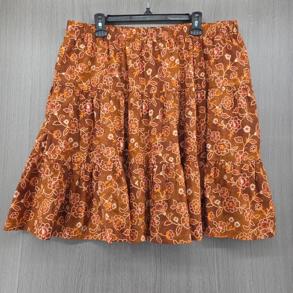 J. Crew Skirt Womens Size XL Floral A-Line Knee Length Brown Boho